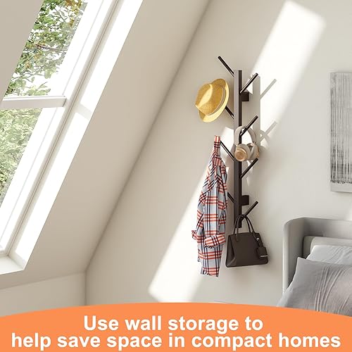 Miniatura 8 de GHWIE Perchero montado en la pared, perchero para pared, árbol de abrigo para ropa, adecuado para sala de estar, dormitorio, entrada, café
