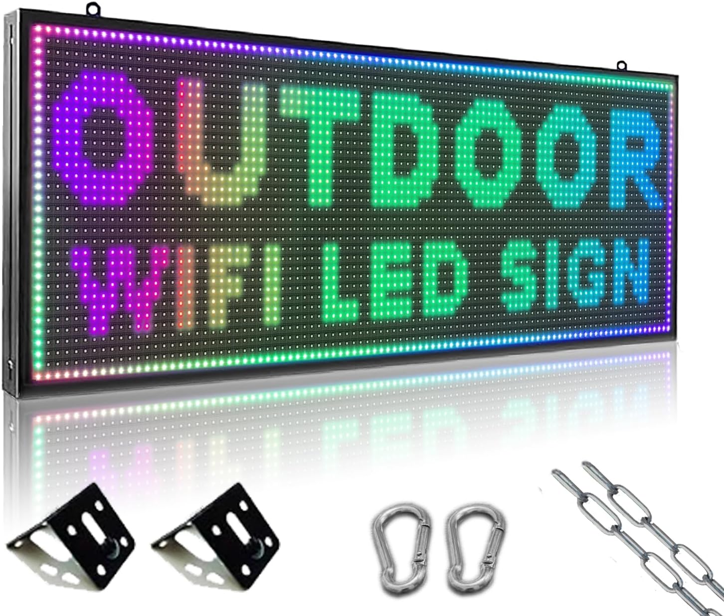 P10 Outdoor LED Sign, 39"x 14" Full Color High Brightness High Definition Scrolling LED Sign, WiFi Programmable Digital Display Board for Commerce and Advertising
