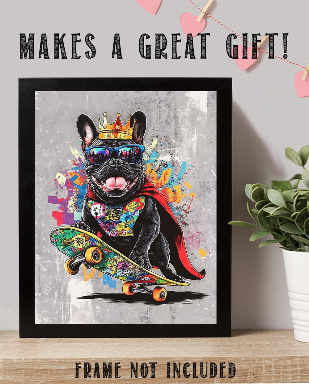 Amazon.com: Skateboard King - Crowned French Bulldog Riding a