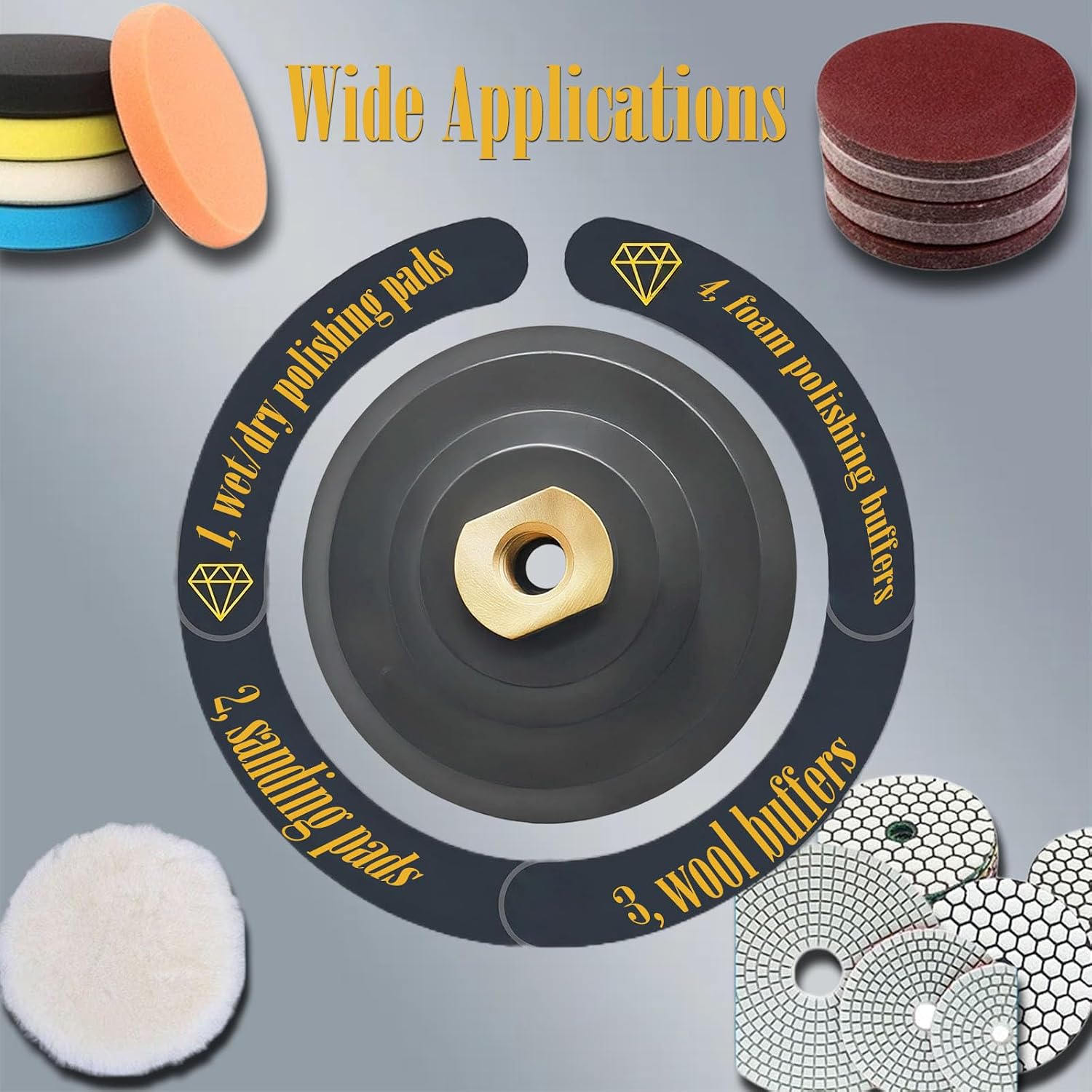 2 Pcs 4" Hook & Loop Backer Pads(Semi-Flexible) | 5/8"-11 Thread Rubber Backing Pads for Grinder