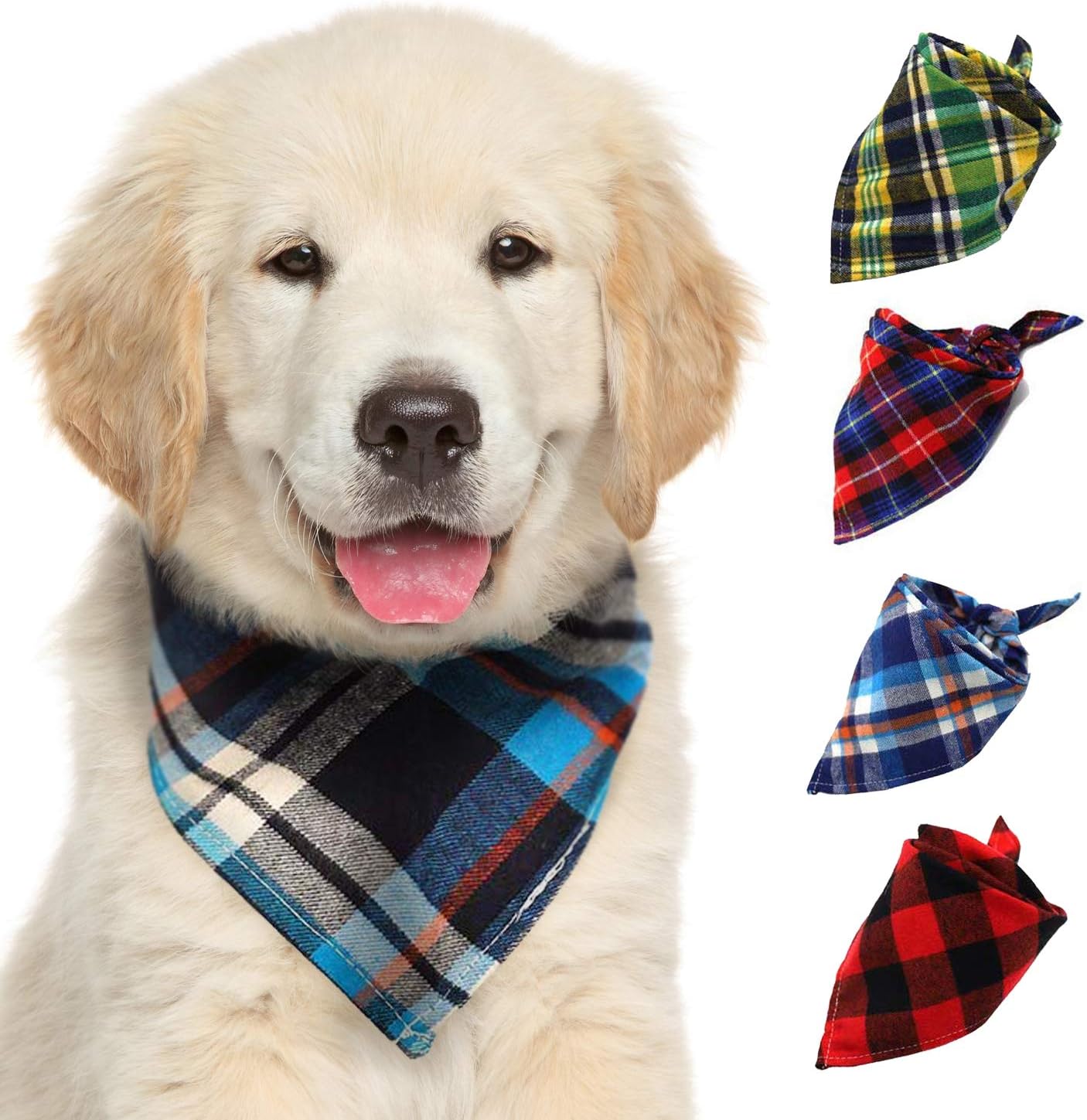 Cotton Plaid Dog & Cat Bandanas - 4 Pack