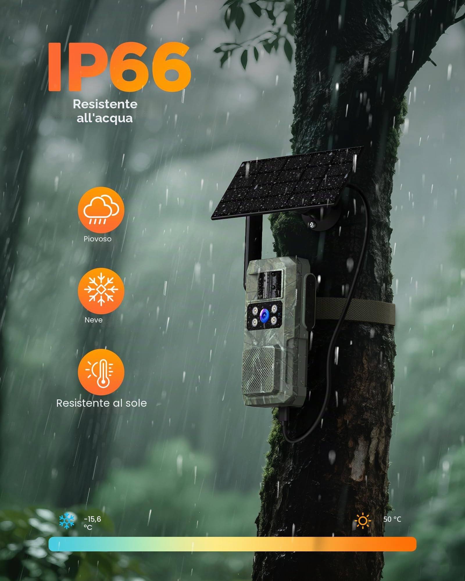 BECAMSO 4G LTE Telecamera Esterno Solare Fototrappola: 2.7K HD Fotocamera Visione Notturna Colori - Telecamere Esterno Impermeabilità IP66 Batteria 8000mAh con Sim