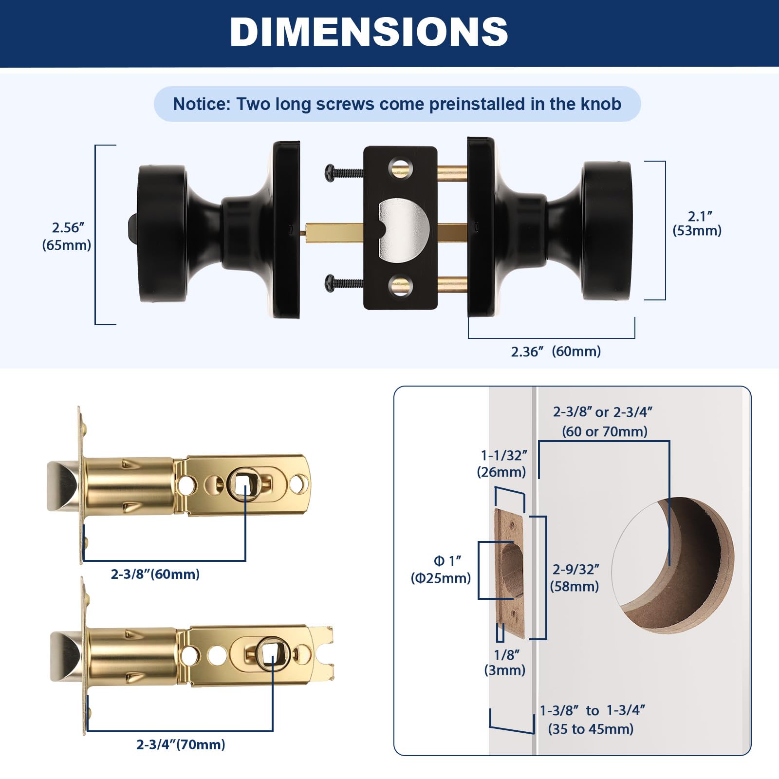 Black Keyless Door Knobs - Privacy & Security -5
