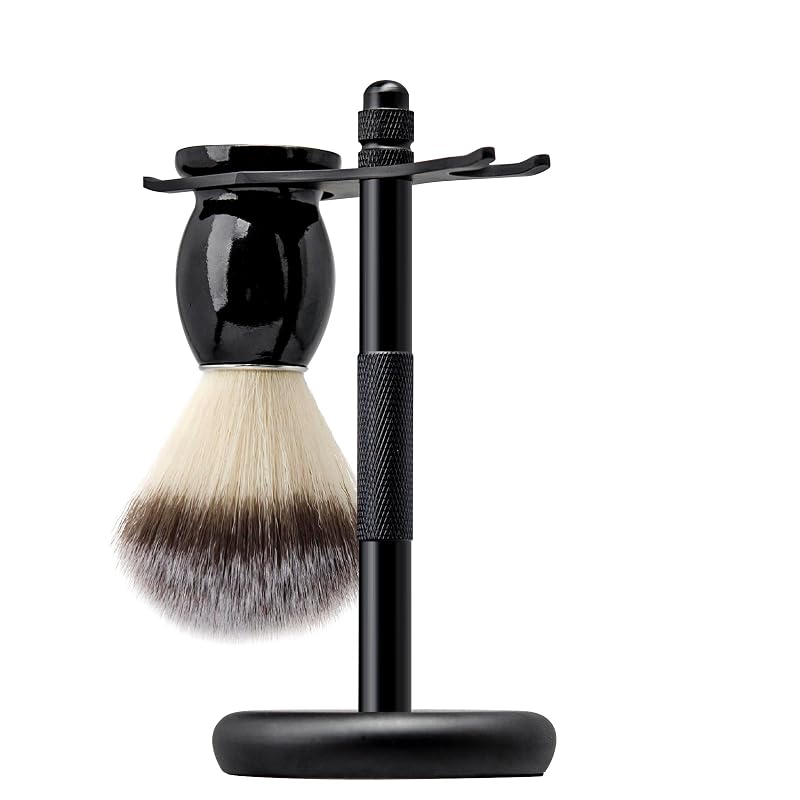 Suporte para barbeador de segurança e pincel de barbear ZENGRASOIR com cabo de madeira maciça