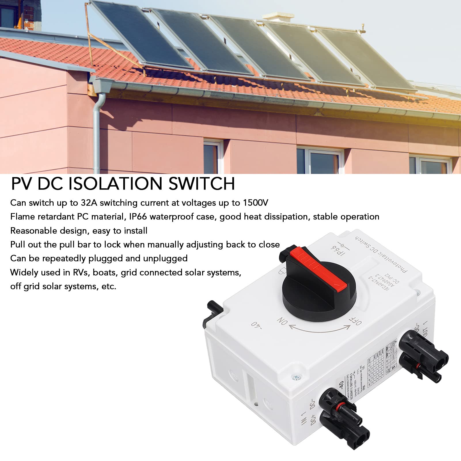 FTVOGUE Interruttore di Isolamento CC Fotovoltaico 4P, Interruttore di Isolamento Fotovoltaico PC DC1000V 32A IP66, 2 Ingressi 2 Uscite con Connettori M20, per Impianti di Energia Solare Installatori