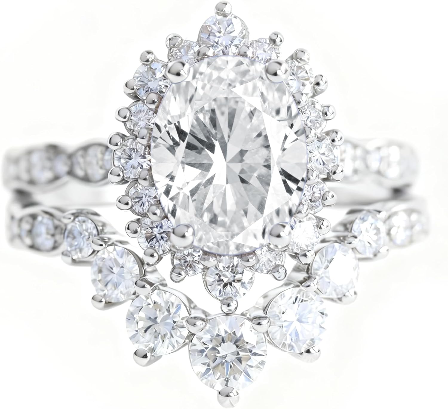 2.23 Carat(ctw) Oval Cut Moissanite/Lab-Grown Diamond Halo Bridal Ring Set for Women,Custom Vintage Wedding Ring Set in 925 Sterling Silver/10K/14K/18K Solid Gold (D Color, VVS Clarity)