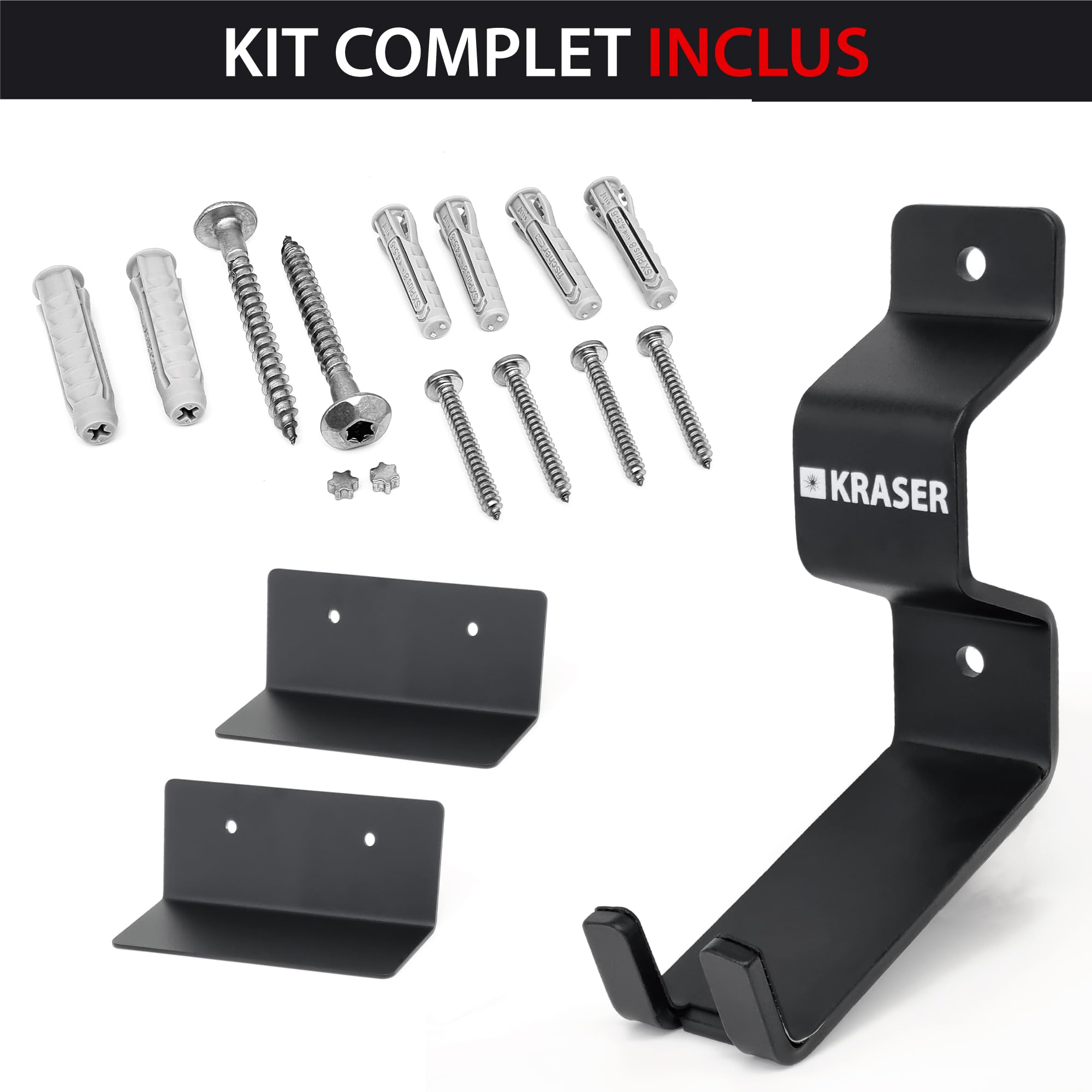 KRASER KR42P Support Velo Mural avec Ancrage Antivol 2en1 | Fixation par Pédale avec Point pour Chaîne | Double Appui Roue, Acier Renforcé 5 mm | Ancrage Mural Compatible Garage Vélo Électrique VTT