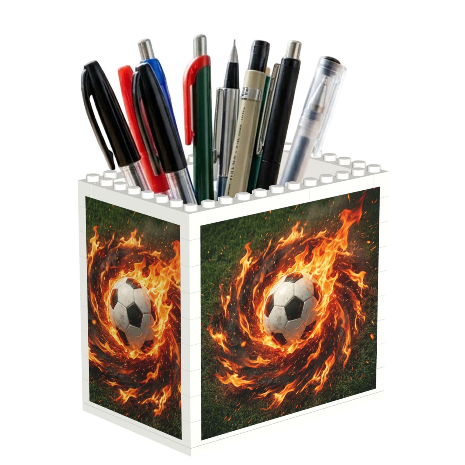 The Soccer Ball in the Flames Building Block Desk Tidy ABS Organiser