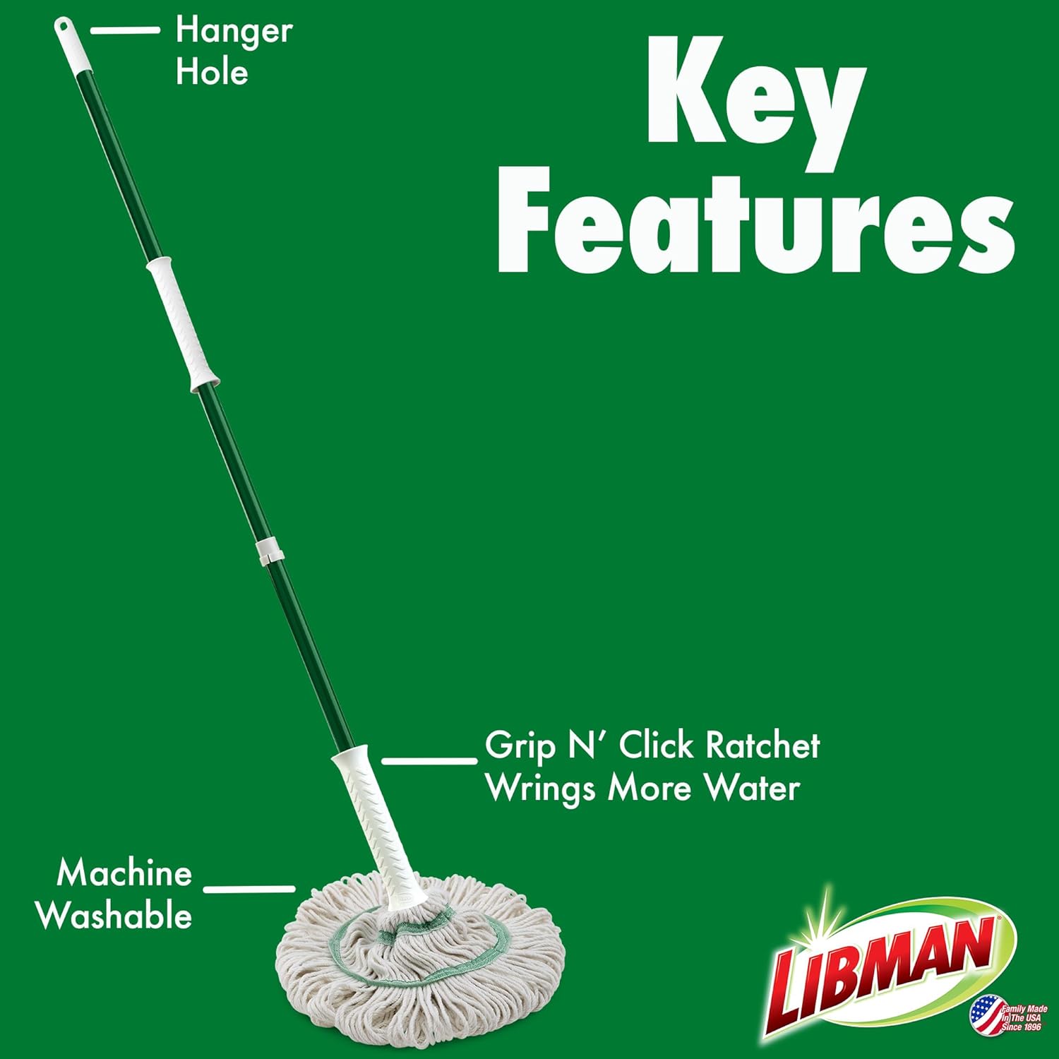 Libman Tornado Self Wringing Mop & 3 Refills - Cotton Mop Head, Machine Washable, 4 Total Heads