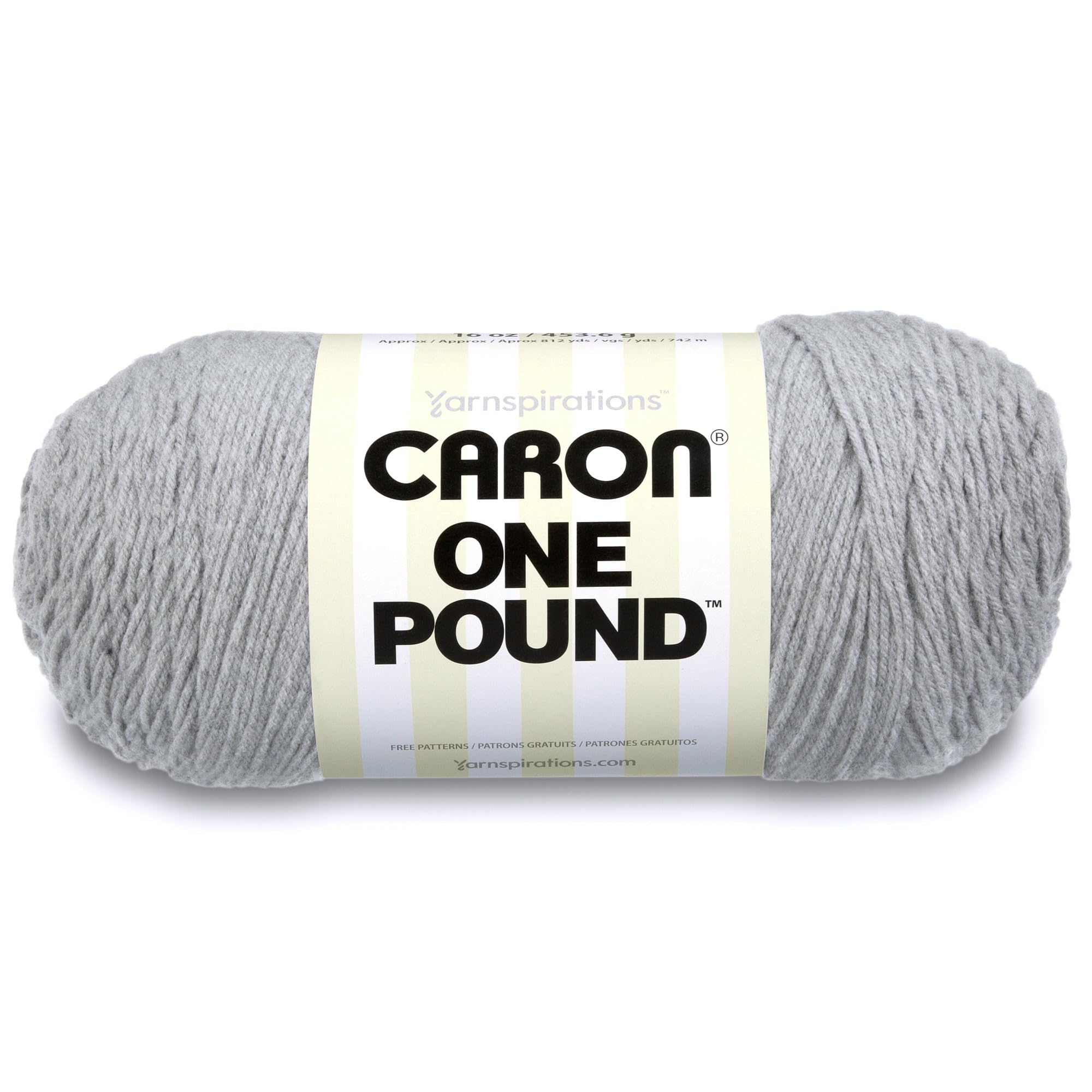 Caron One Pound Solids Yarn, 16oz, Gauge 4 Medium, 100% Acrylic - Grey Mix- For Crochet, Knitting & Crafting (1 Piece)