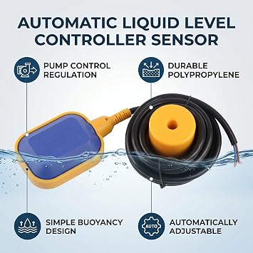 Water Level Switch, Cable Type Liquid Fluid Level Sensor Automatic Water Level Controller 0 to 220V 10A to Control Pump Work, Adjust Liquid Level (3.7M Cable)