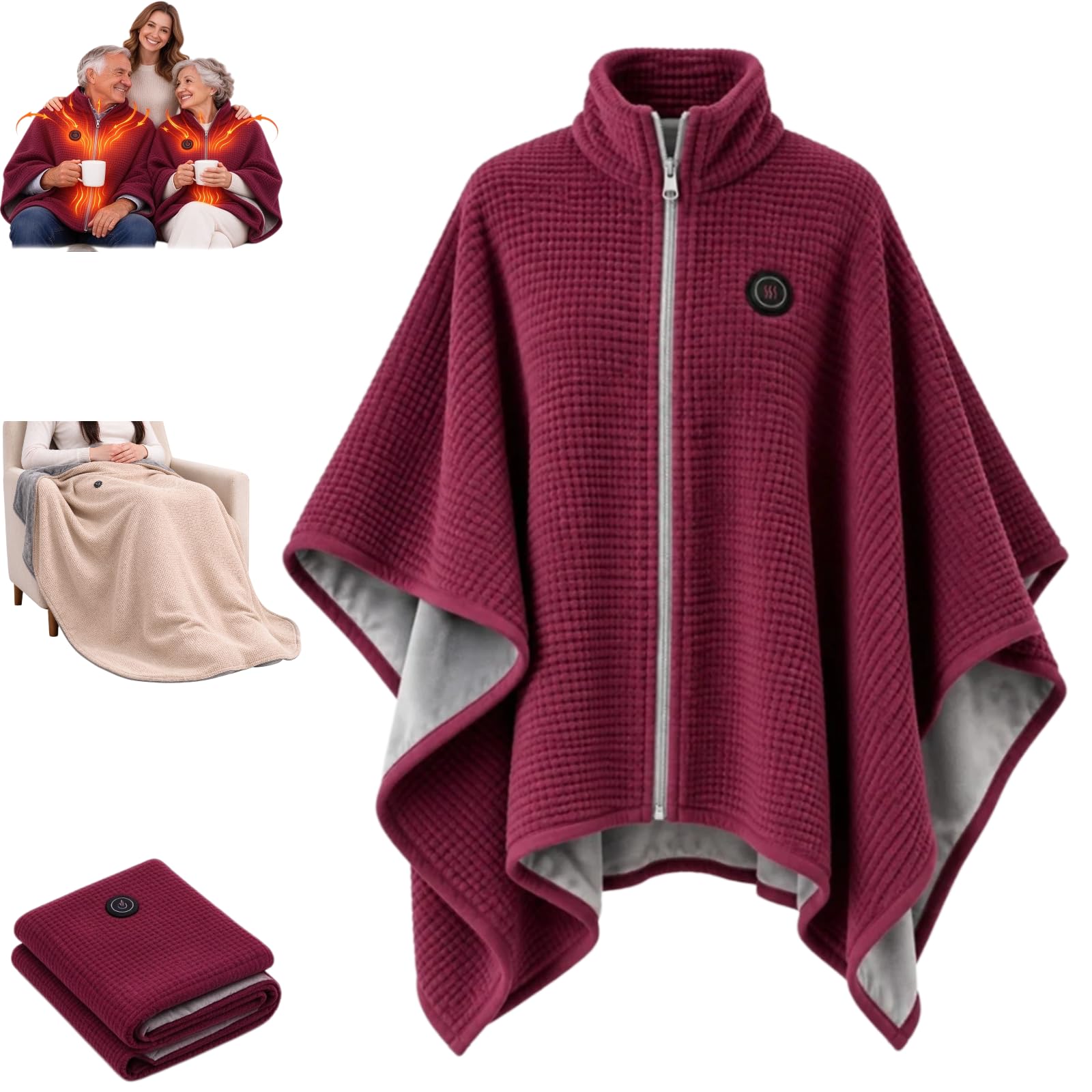 Heated Shawl Wearable Electric Blanket Zipper Heated Blanket Throw Cordless — image 1