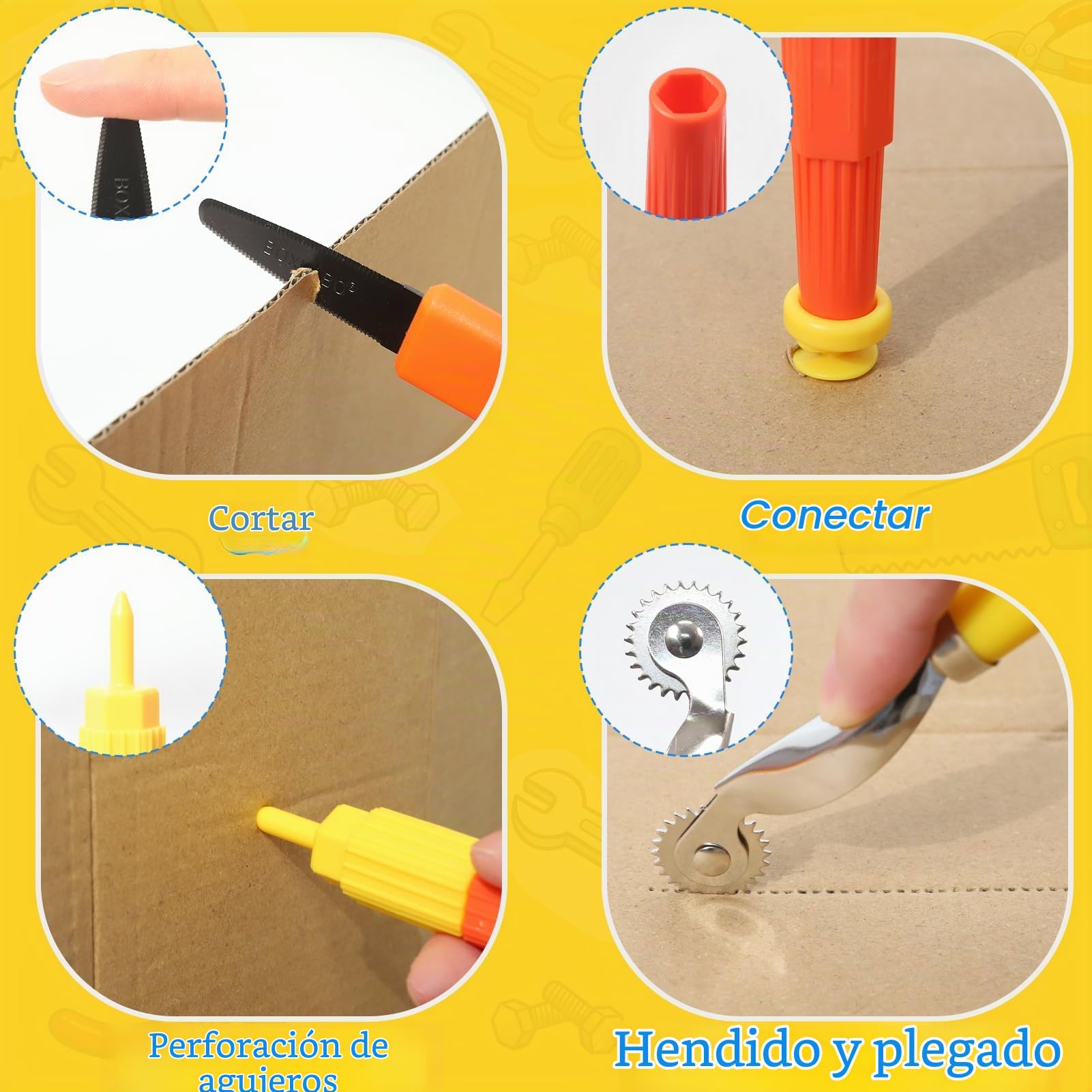 Wdmiya Kit Herramientas Construcción Cartón para Niños 148 Piezas | Juego de Herramientas Reutilizables con Cortador 148 Piezas, Rodillo y Tijeras, Juguetes Educativos para Niños y Niñas