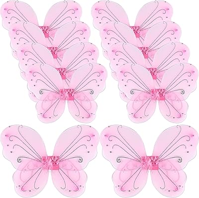 10 Pieces Fairy Wings Butterfly Wings Dress up Wedding Decoration Costume Birthday Halloween Party Favors for Kids (Pink)