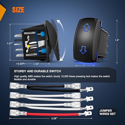 Miniatura 2 de Nilight - Interruptor basculante momentáneo con polaridad inversa y motor de flechas DPDT de 20 A, 12V, 24V, 7 pines (ON), apagado (ON), de palanca,