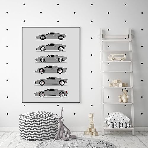 Vista 29 de Handmade Poster compatible with Ford GT Generation and Print of Ford GT40 - White Cars with Blue Stripes, 11x14" Metallic Print (Unframed)-Gift Car
