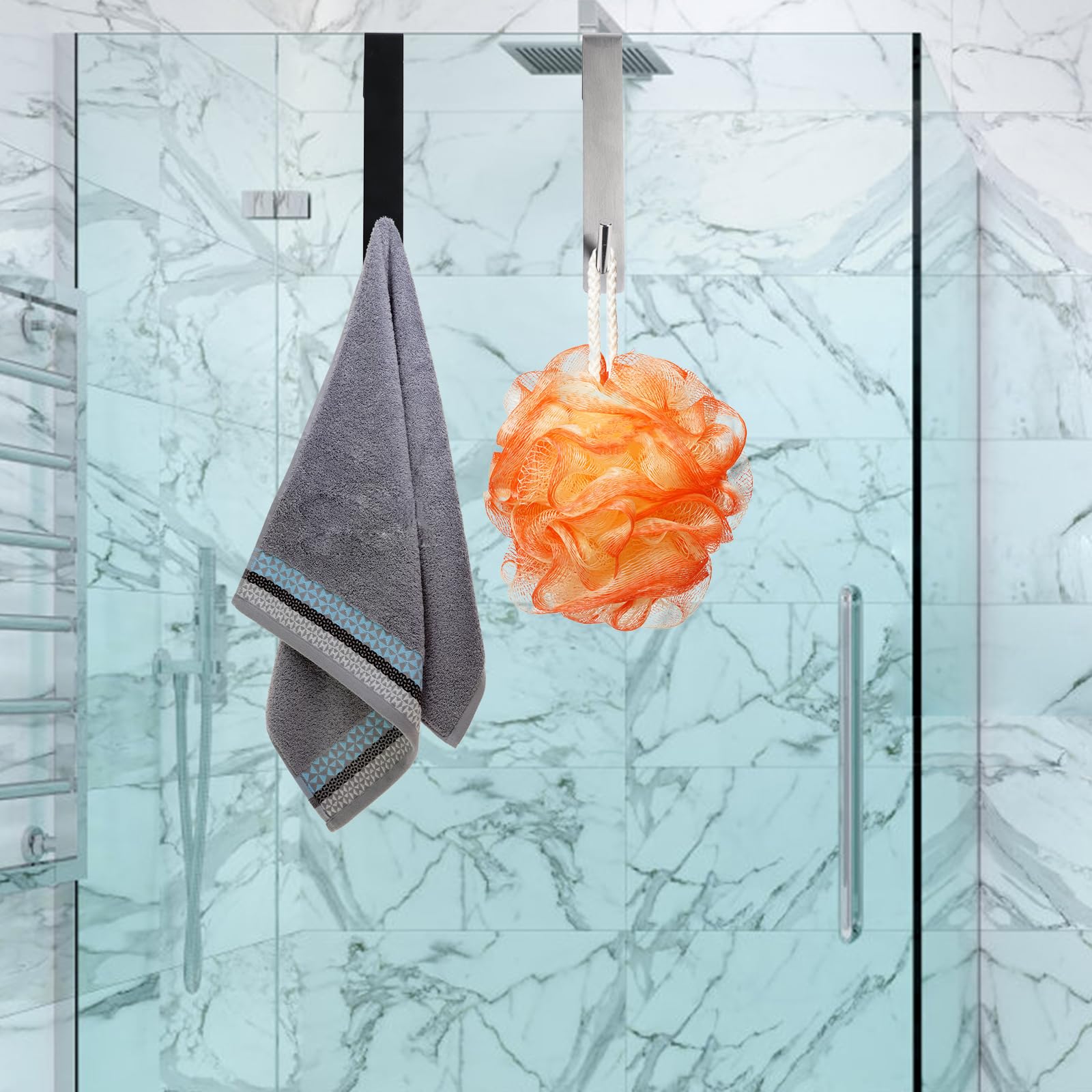 2 Crochets De Douche Sans Perçage - Pour Verre De 6 à 10 Mm D’Épaisseur, Protection Caoutchouc Anti-Rayures - Noir - 6