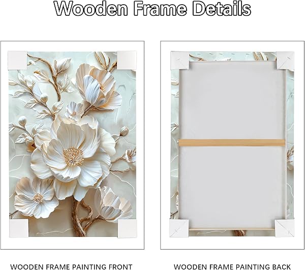 Cadre en Bois Impression sur Toile Fleurs Beiges Tableau Affiche Decoration Murale Image sur Toile Fleur de Pivoine Blanche en 3D Tableau Decoration Murale Salon Chambre à coucher Couloir 30x40cm - 5