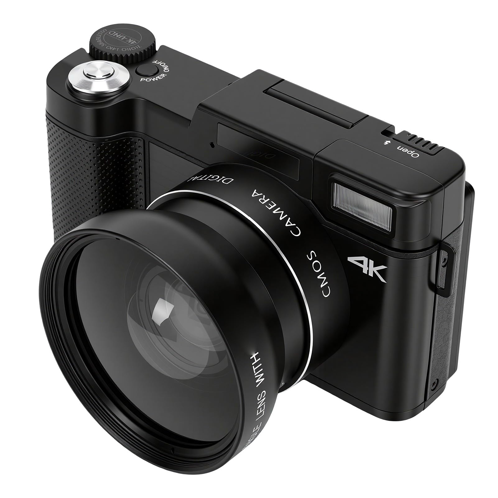 ASHATA Fotocamera digitale 4K da 48 MP con schermo ribaltabile, kit di accessori per obiettivo grandangolare con microfono remoto per treppiede per fotografia