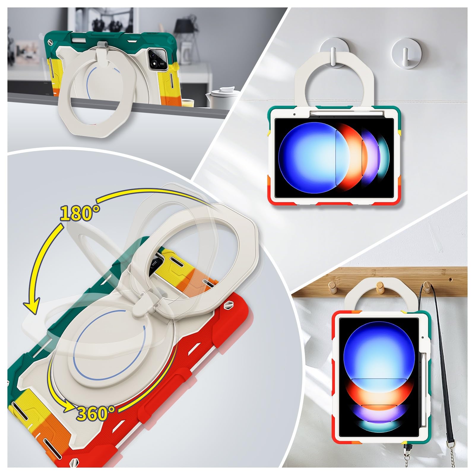 Custodia protettiva resistente per Xiaomi Pad 6S Pro 12,4 pollici (versione 2024), supporto girevole a 360°, tracolla, portapenne e anello per impugnatura, copertura antiurto per bambini e
