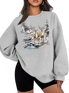 Deer Wilderness Scene Vintage Sweatshirt Women Oversized Nature Camp Shirt Animal Print Outfits Wildlife Winter Tops