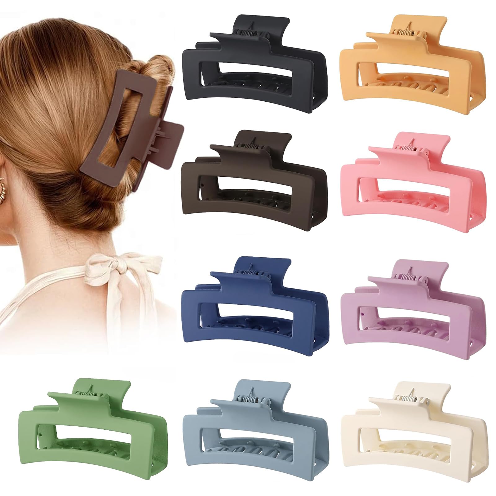 Somnr 9PCS Matte Hair Claw Clips for Women & Girls, Strong Hold Non-Slip Hair Clips for Thick & Thin Hair