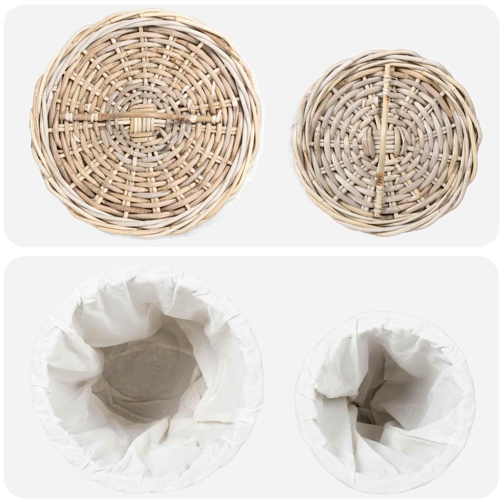 Wäschekorb Mit Deckel 2 Stück Kubu Rattan Grau | Zylindrisch, 42x60 cm und 30x45 cm, Innenfutter aus Belacu-Stoff, für Schlafzimmer und Wohnzimmer