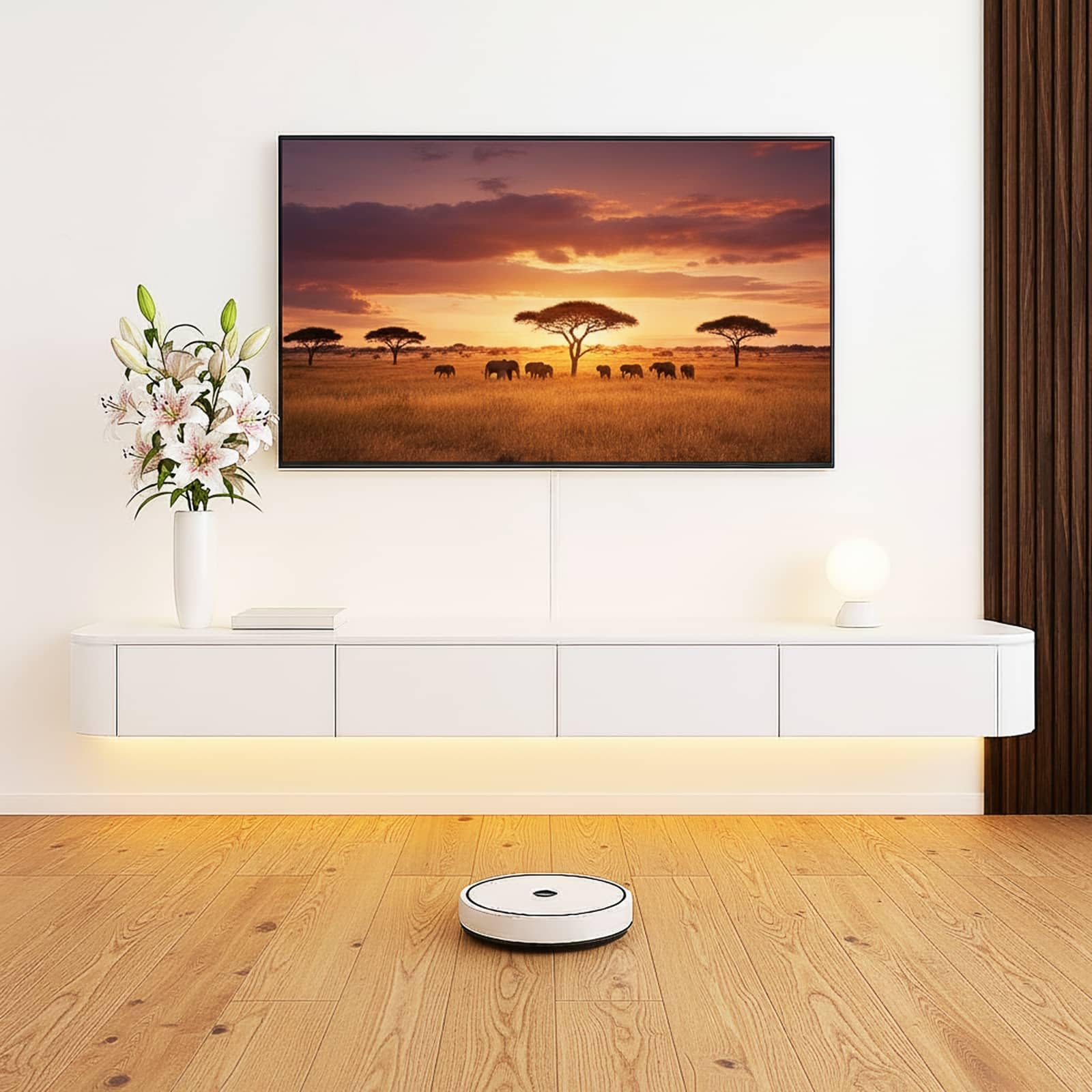 Mobile TV sospeso con Magazzinaggio Mobile TV a parete-Bianco+LED luci-120CM