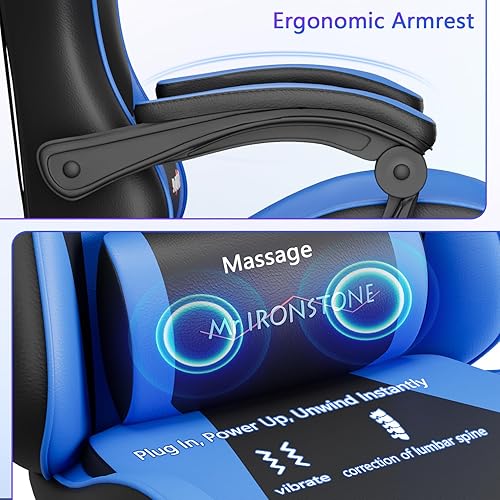 Miniatura 5 de Mr IRONSTONE Silla para videojuegos, silla de computadora con soporte lumbar de masaje y reposapiés ajustable en altura, silla de juego con asiento