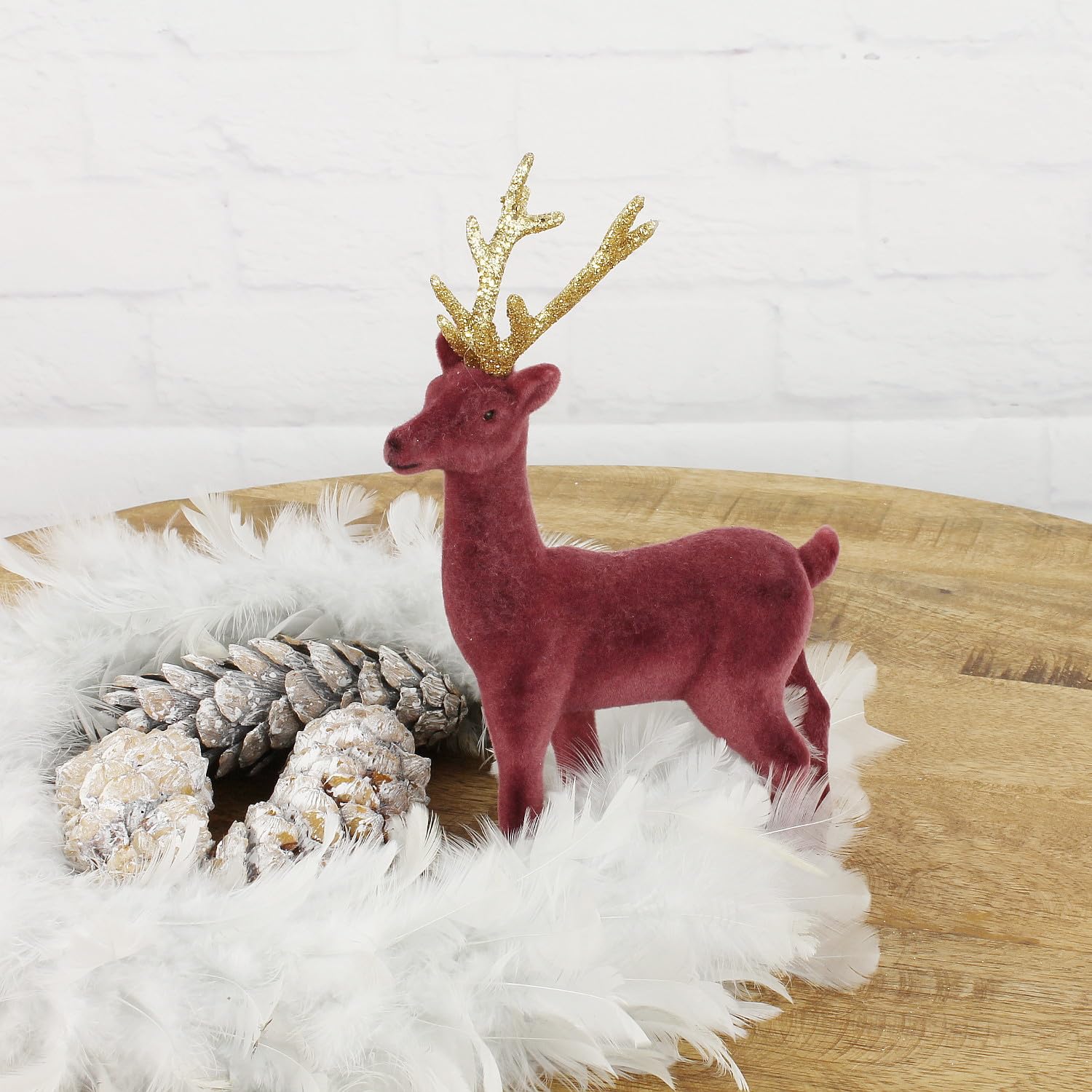 Figurines Renne De Noël Bordeaux Avec Bois Doré - Lot Styles Variés (22x13,5 Cm) - Déco De Table, Sapin