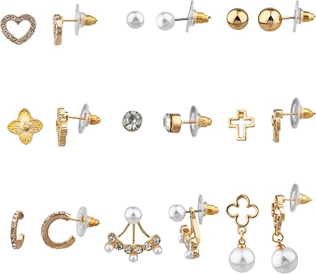 Nicole Miller New York Womens Goldtone Stud and Drop Style Earrings Set of 9