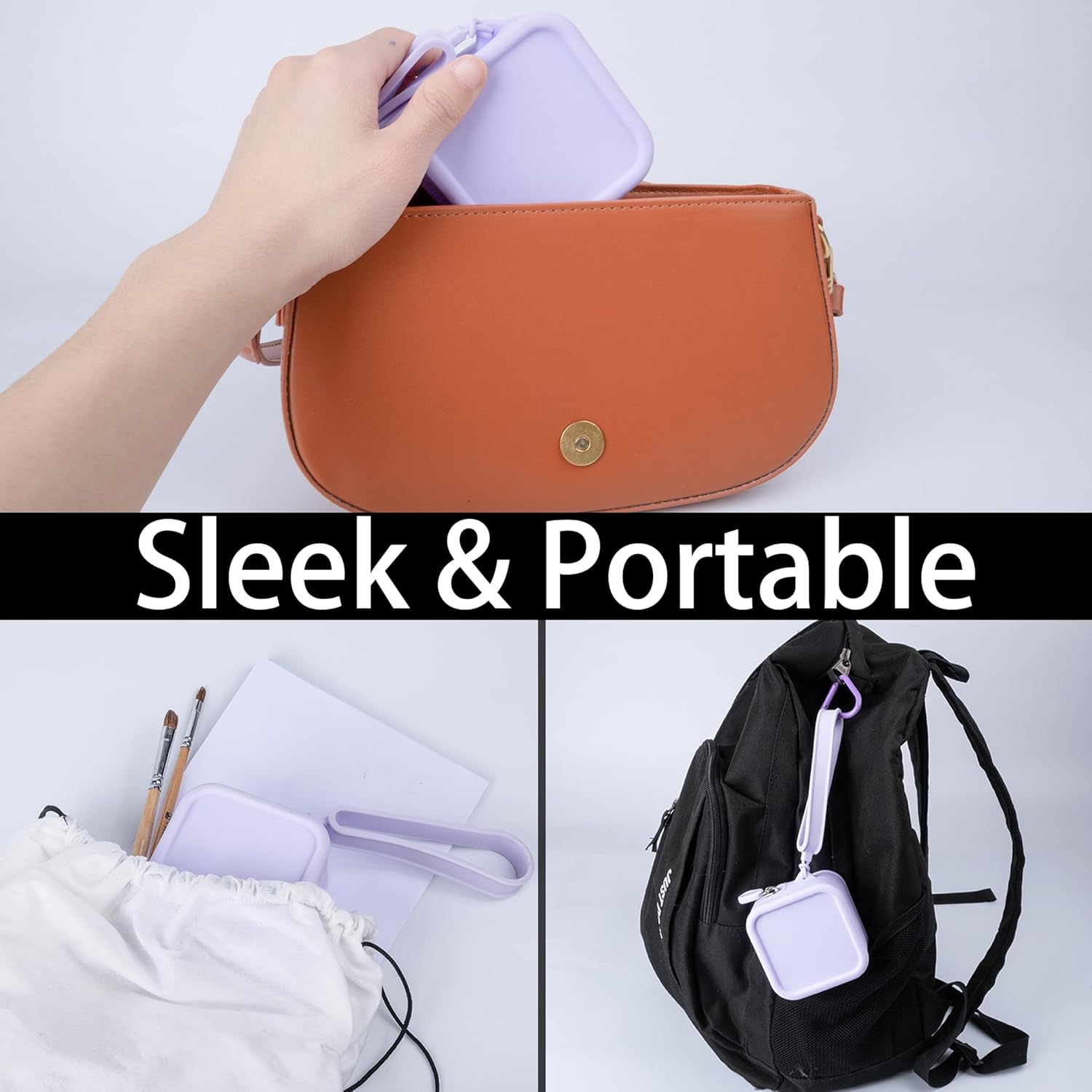 WTYONZEL Travel Pocket Watercolor Set, Artist Outdoor Sketch Kits with 24 Well Palette,3 Foldable Palettes,Clip-on Washing Bucket,Silicone Bag,Ideal for Outdoor Sketch Artists(Purple)