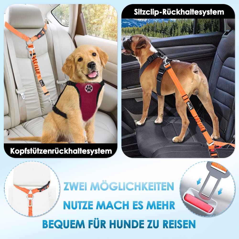 Hundegurt Fürs Auto 2-in-1 - Kopfstützen-Rückhalte Anschnallgurt Reflektierend