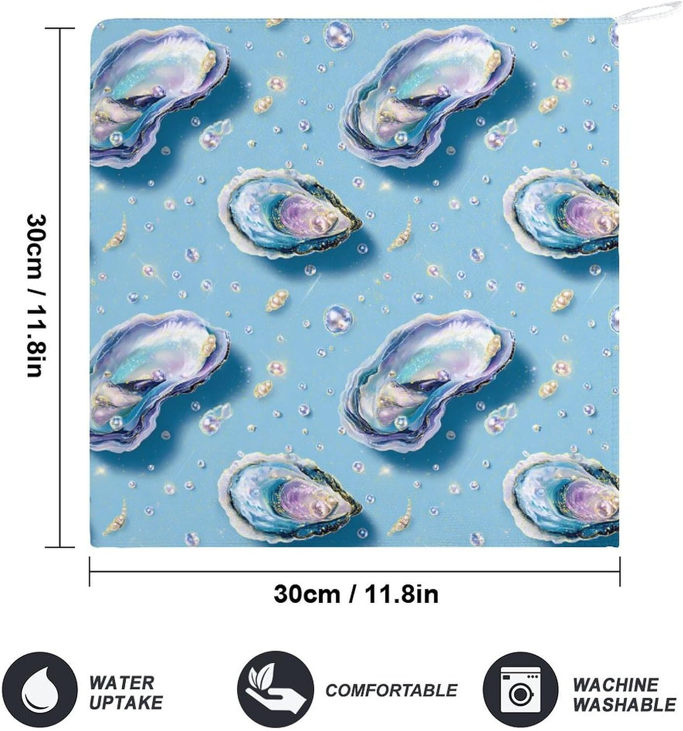 Oysters Shells Microfiber Hand Towels for Bathroom Soft Absorbent Bath Kitchen Towel with Hanging Loop 4PCS