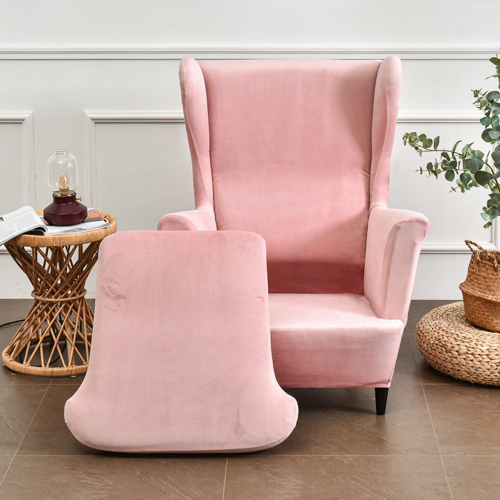 Pokrowce na krzesła typu Wingback 2-częściowe, rozciągliwe spandex narzuty na krzesła z skrzydłami na krzesła typu Wingback Narzuty na krzesła (Material : Dark gray, Size : 2)