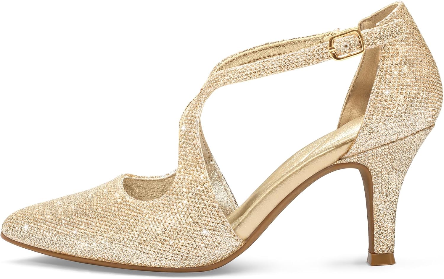 mysoft Women's Dress Shoes Closed Toe 3 Inch Heels Cross Strap Stiletto Pumps Wedding Prom Party Evening Formal Shoes - Image 4