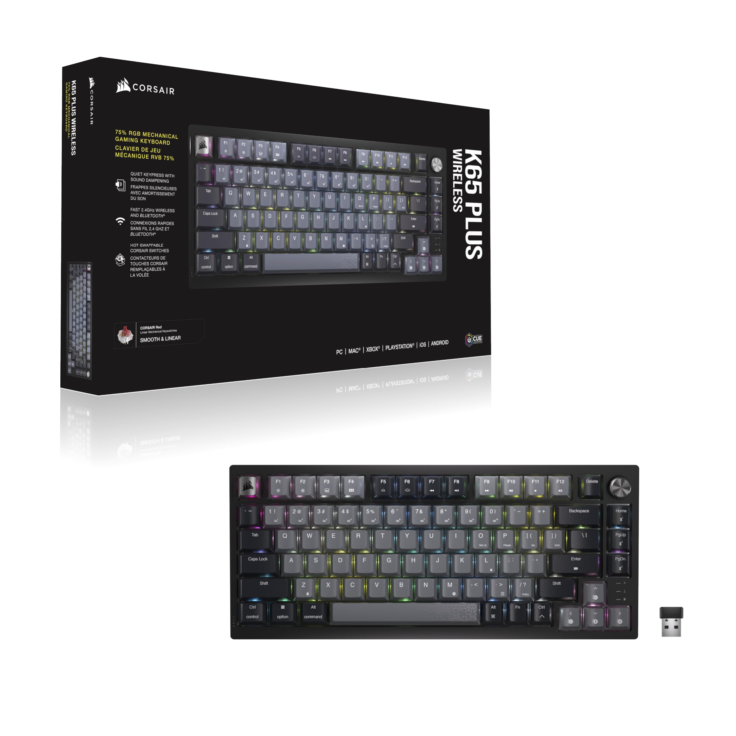 Corsair K65 Plus Wireless 75% RGB Mechanical Gaming Clavier – Noir