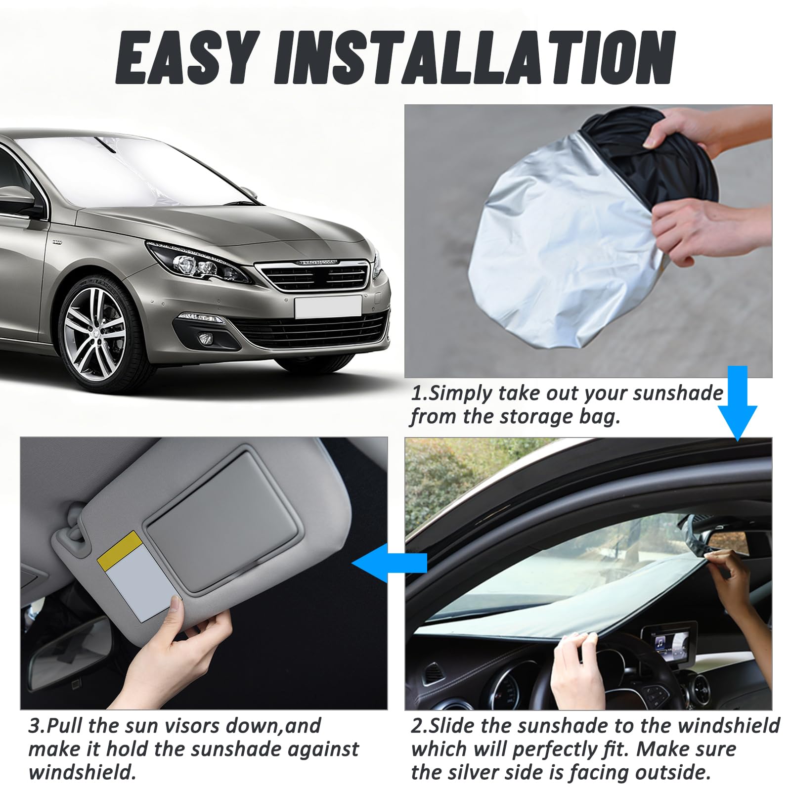 D-Lumina Pare-Brise Pare-Soleil pour Peugeot 308 (2008–2015) Accessoires, Protecteur de Protection de Pare Soleil Voiture Contre Les Rayons UV, Pliable et Portable