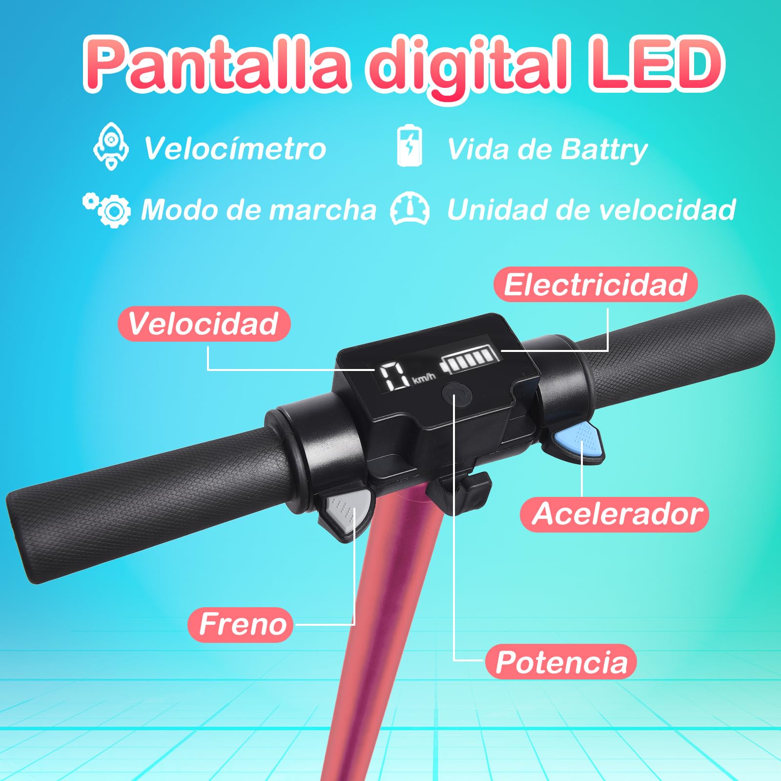 Patinete Eléctrico para niños,Plegable Niños 6 a 12 Años,Patinete Electrico Niño Pantalla LED,Patinetes Electricos Alcance de 5-8 KM,Patinete Niño Luces LED Coloridas,Regalo para Niños (Rosa)
