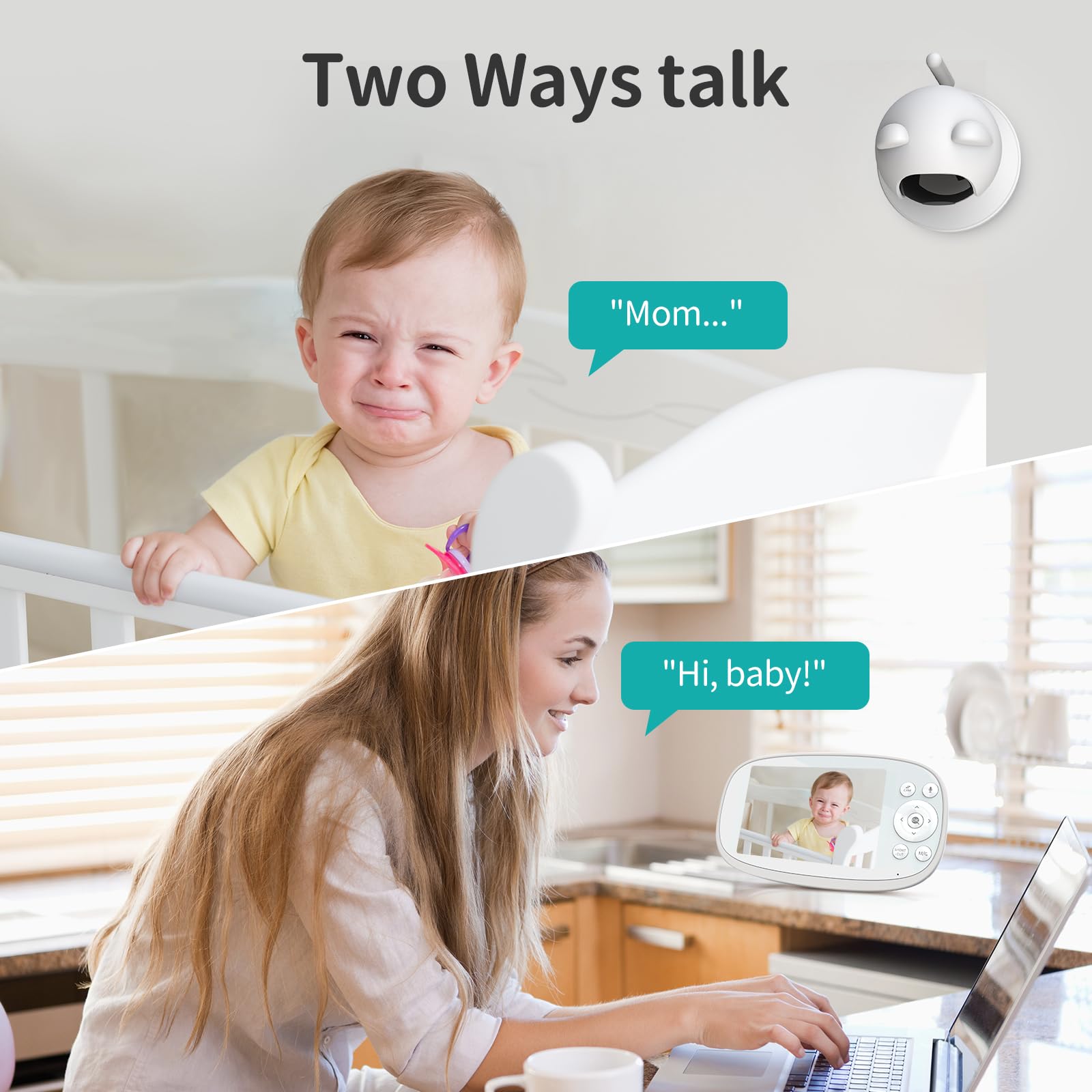 Babyphone con fotocamera, 5,5 pollici, 1080P IPS Baby Monitor con batteria da 5000 mAh, tracking mobile, allarme di sicurezza, visione notturna HD, modalità VOX, zoom 5x, audio a 2 vie