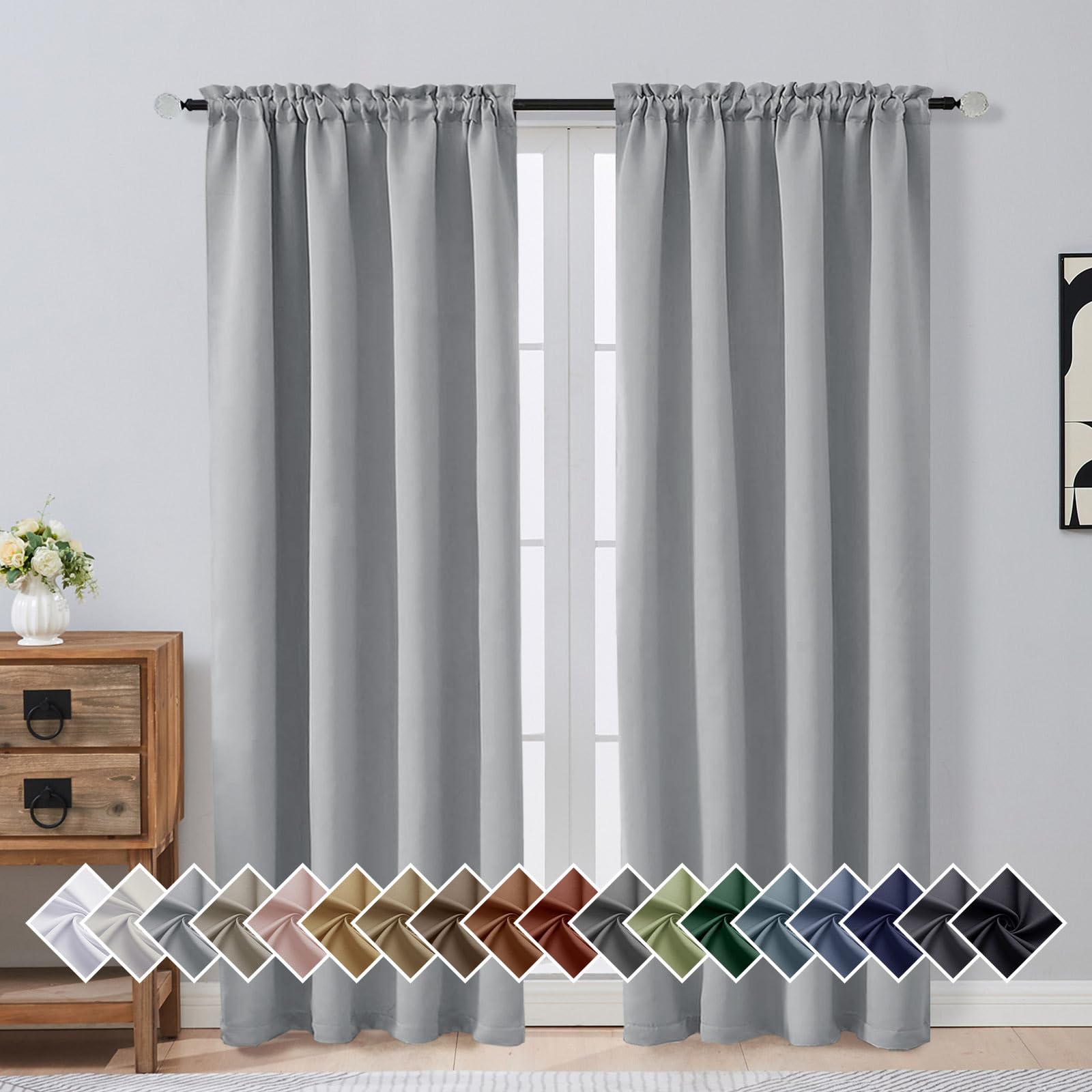 OVZME Silver Grey Blackout Curtains for Bedroom 72 Inch Length 2 Panels Set, Solid Thermal Insulated Energy Saving Window Curtains for Living Room, Dual Rod Pocket Window Drapes, 2x40Wx72L Inches