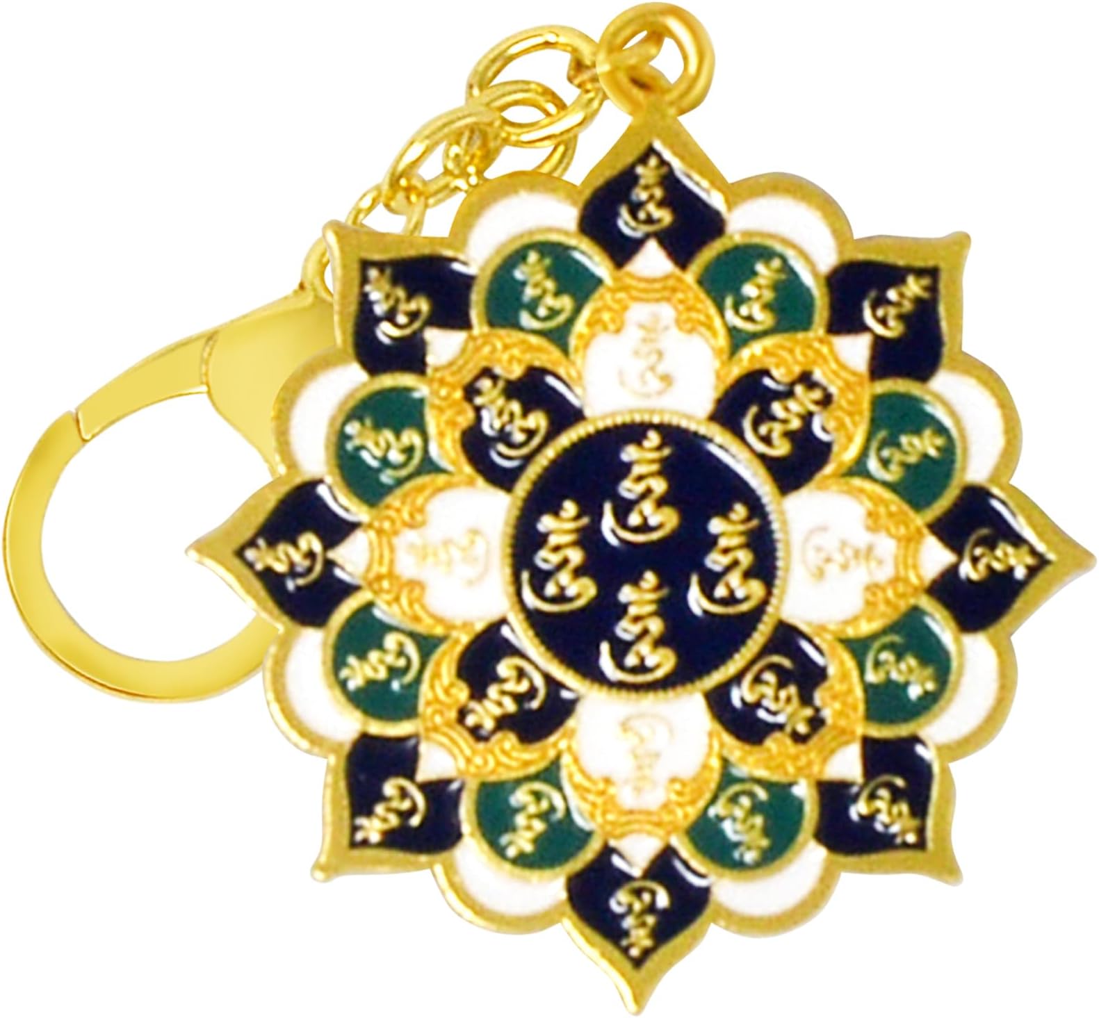 fengshuisaleFeng Shui 28 Hums Lotus Mandala Keychain Harmony &Balance Peace Amulet Wealth Porsperity Success Good Luck Gift W5466, Green, 4.8*2.16inch