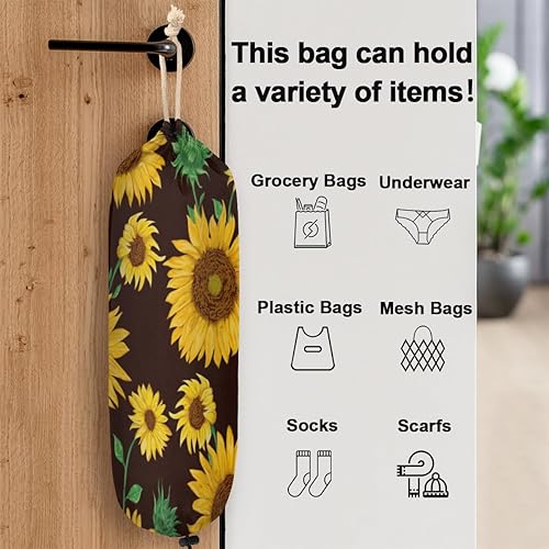 Miniatura 3 de Soporte para bolsa de plástico, fondo negro de girasoles, soporte reutilizable para bolsa de comestibles, dispensador de bolsas de plástico