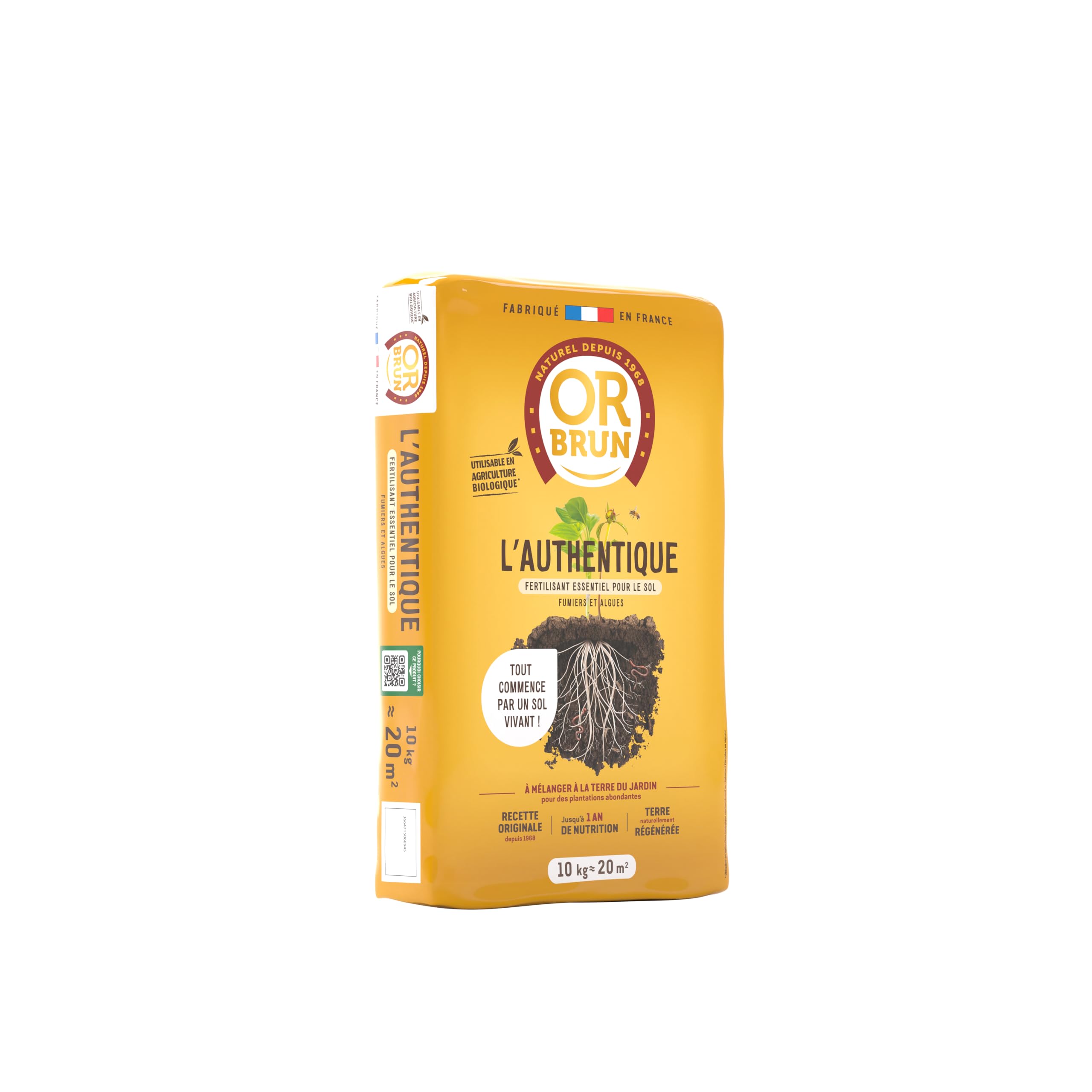 OR BRUN Authentique Fertilisant - Fertilisant Essentiel Pour Le Sol - 10kg - 20m² - Fumiers & Algues OBRAAUT10