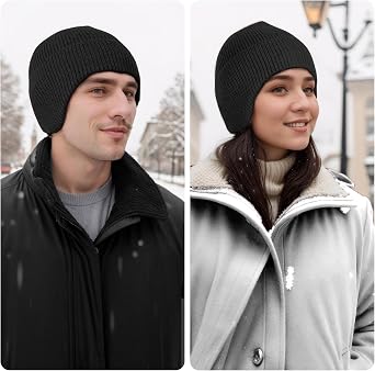 Winter Beanie with Ear Flaps, Warm Knit Hat for Men Women, Knit Cap with Earflaps for Cold Weather