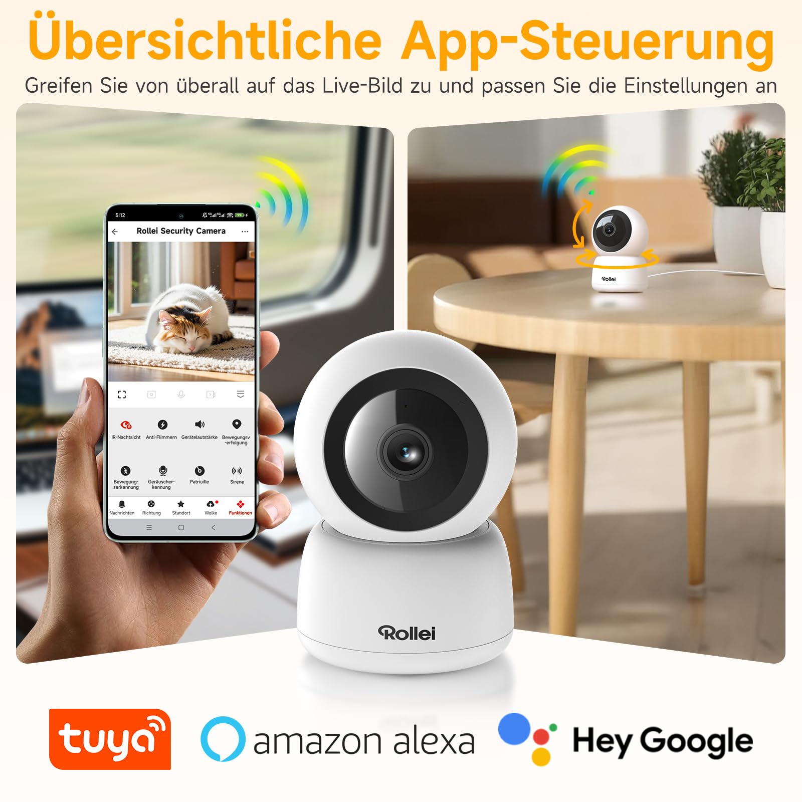 Rollei Überwachungskamera Innen 360° Indoor Security Cam Kamera Überwachung