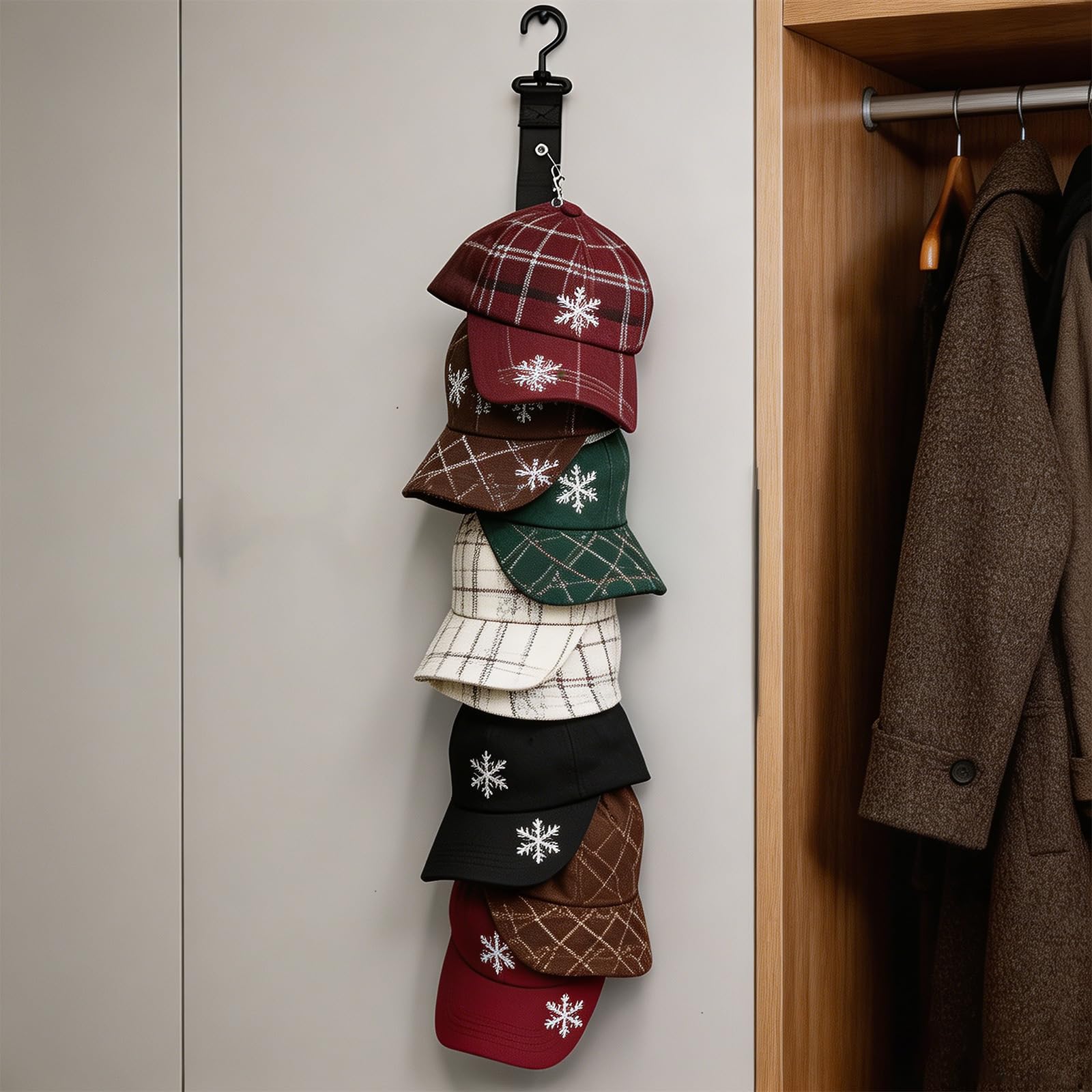 Set da 2 supporti da parete per cappellini, porta cappellini senza forature con 16 mollette metalliche, soluzione versatile per cappellini da baseball, cappelli e accessori tessili (nero)