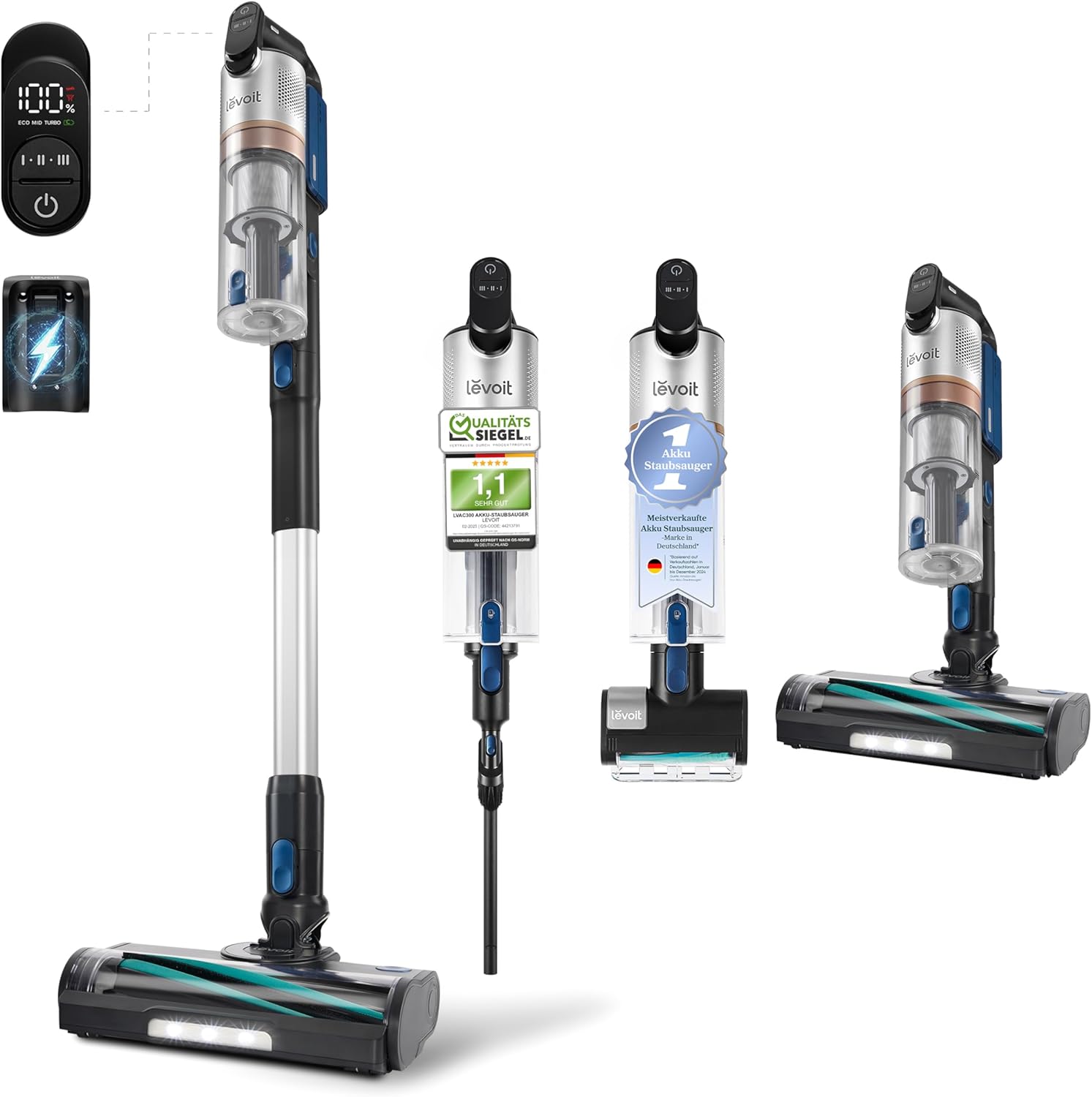 Product image of Levoit - Akku Staubsauger - Laufzeit für 150㎡ - Staubsauger Kabellos - 99,9 Prozent Staubfangrate - Mini-Motorbürste - Selbststehend - Anti Tangle - Für Tierhaare/Teppiche/Hartböden/Auto - LVAC-300