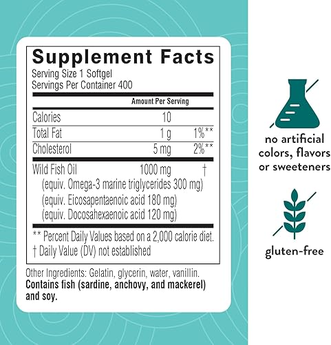 Miniatura 5 de Swisse Suplementos de aceite de pescado salvaje Omega 3 para mujeres y hombres 1000 mg cápsulas blandas Suplementos de aceite de pescado EPA DHA