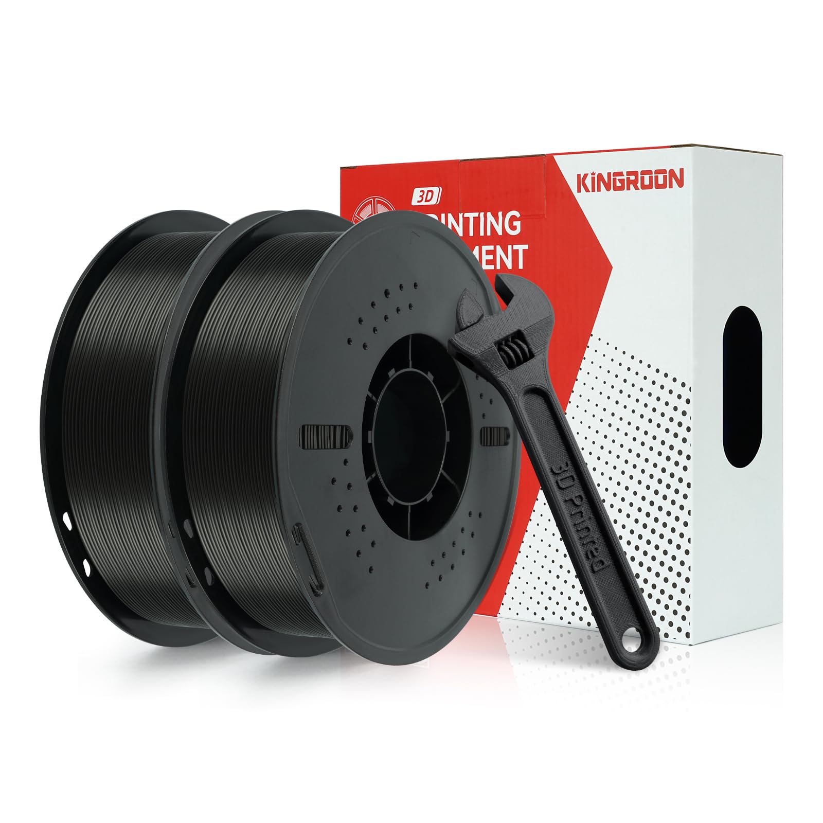 Kingroon PETG 3D Printer Filament, Dimensional Accuracy +/- 0.02 mm, 1 kg Spool(2.2lbs), 1.75 mm, 2KG Black+Black